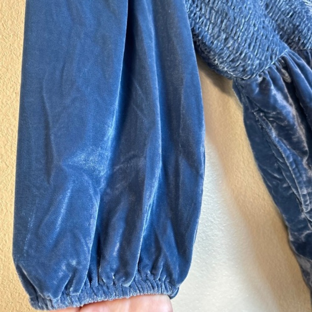 Free People Dress Medium Blue Smocked Velvet Medieval Princess LOTR Fairy Pocket - Picture 4 of 10